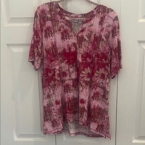 LOGO by Lori Goldstein Pink and Red Short Sleeve Top